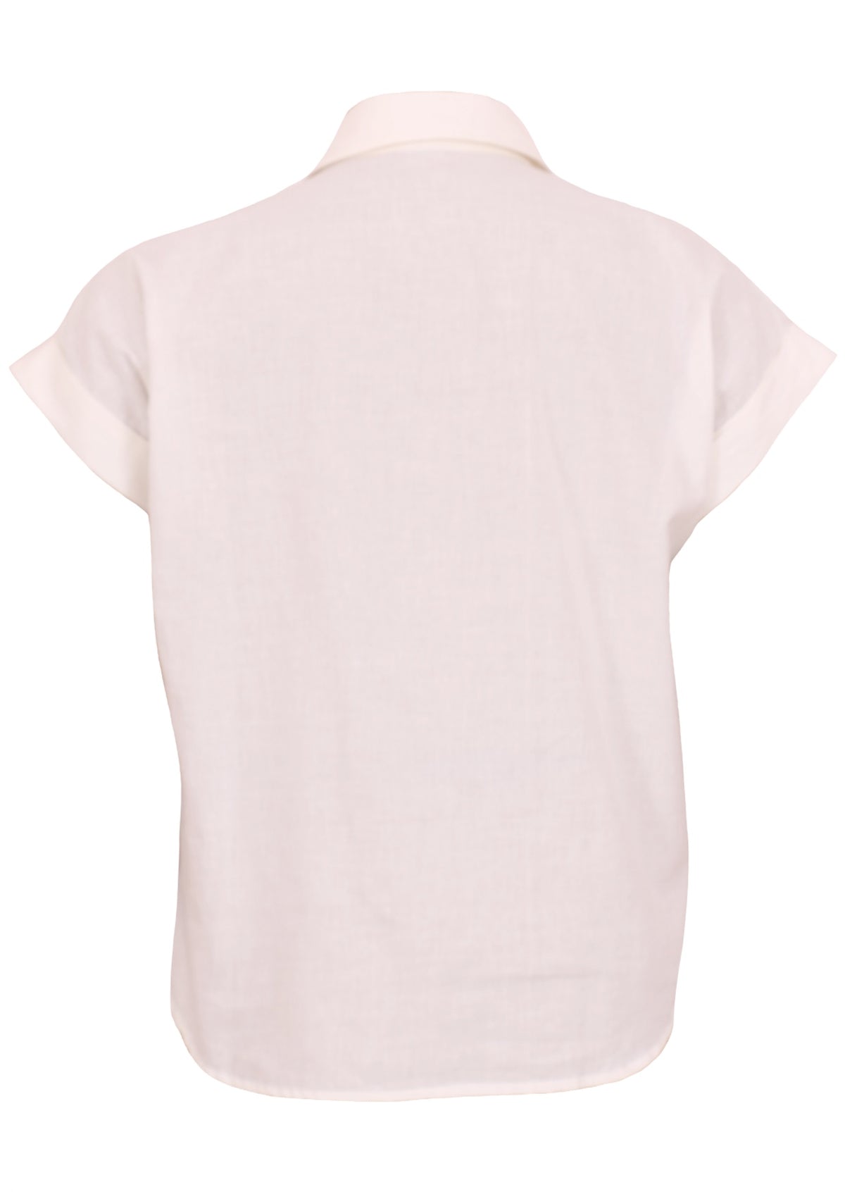 Back image of cotton folded cap sleeve collared top in natural white