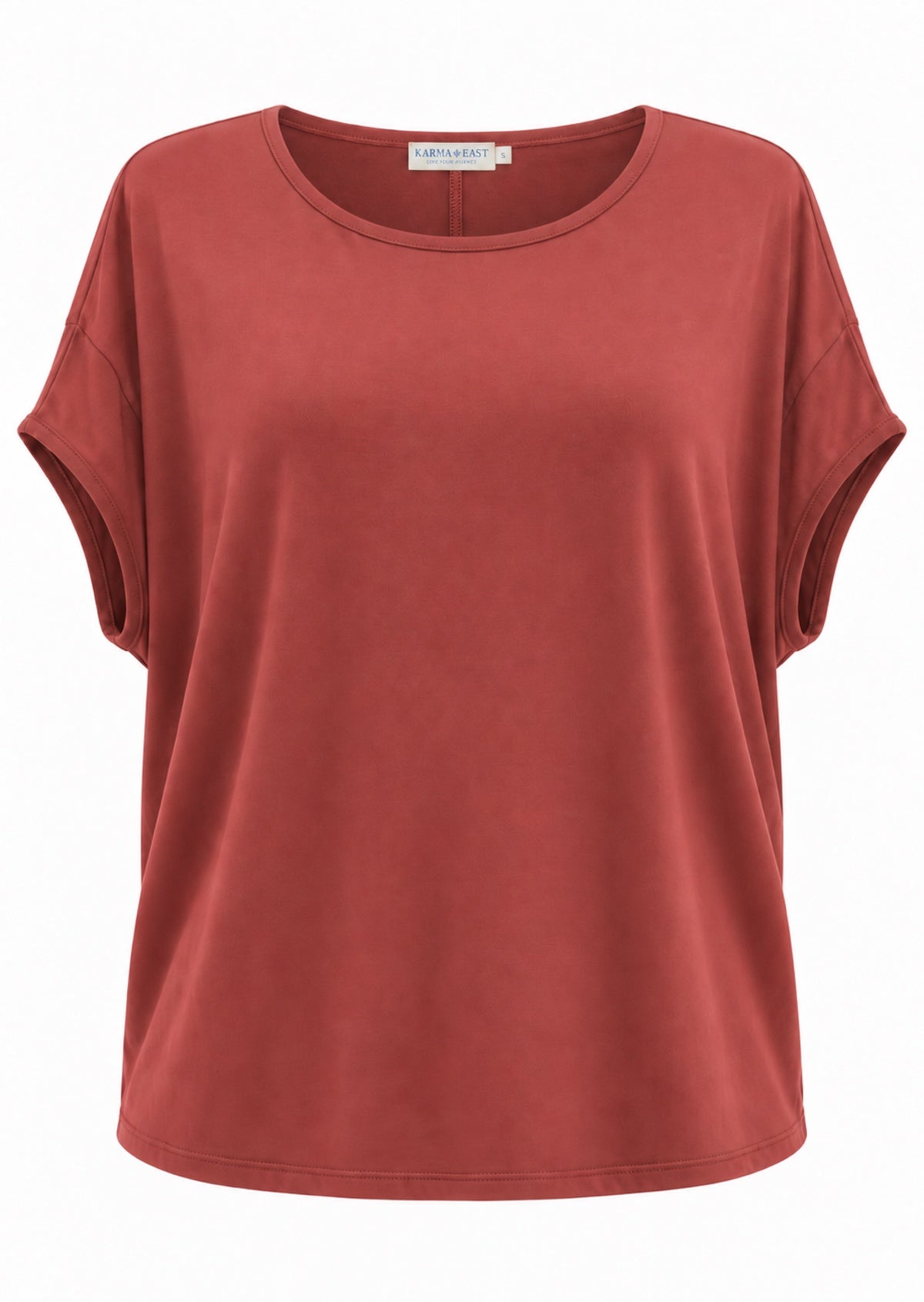 Relaxed fit stretch rayon batwing t-shirt in terracotta