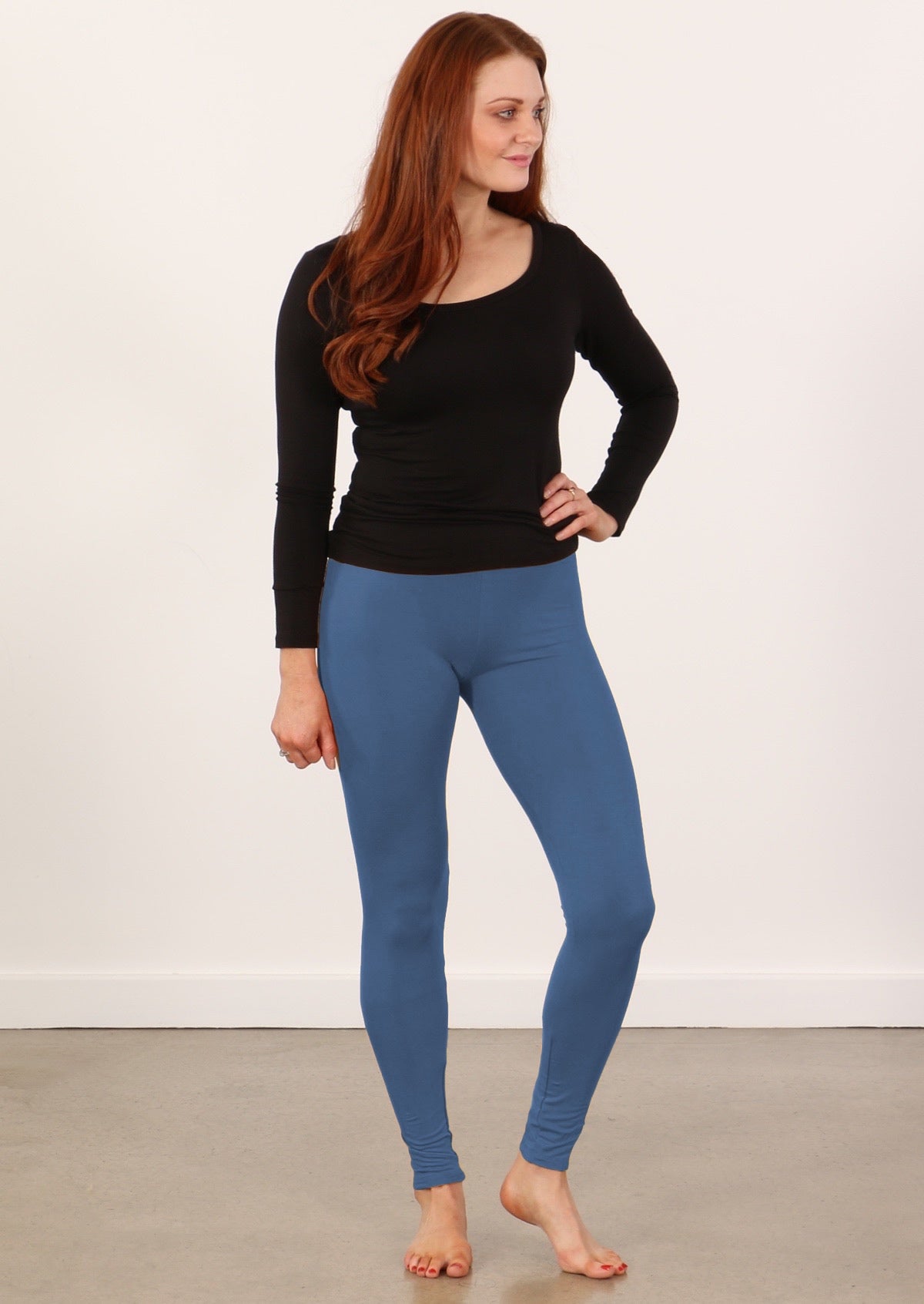 Leggings high waisted full length soft rayon blue | Karma East Australia
