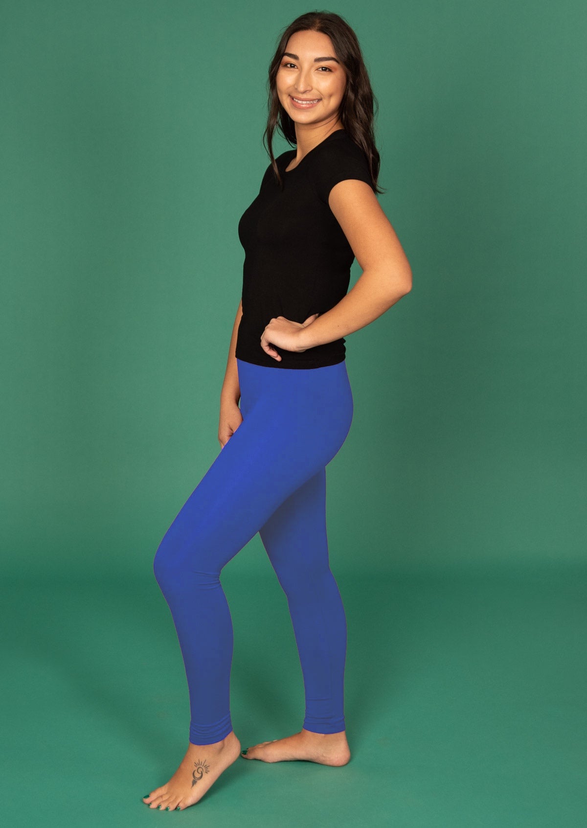 full length stretch rayon leggings electric blue