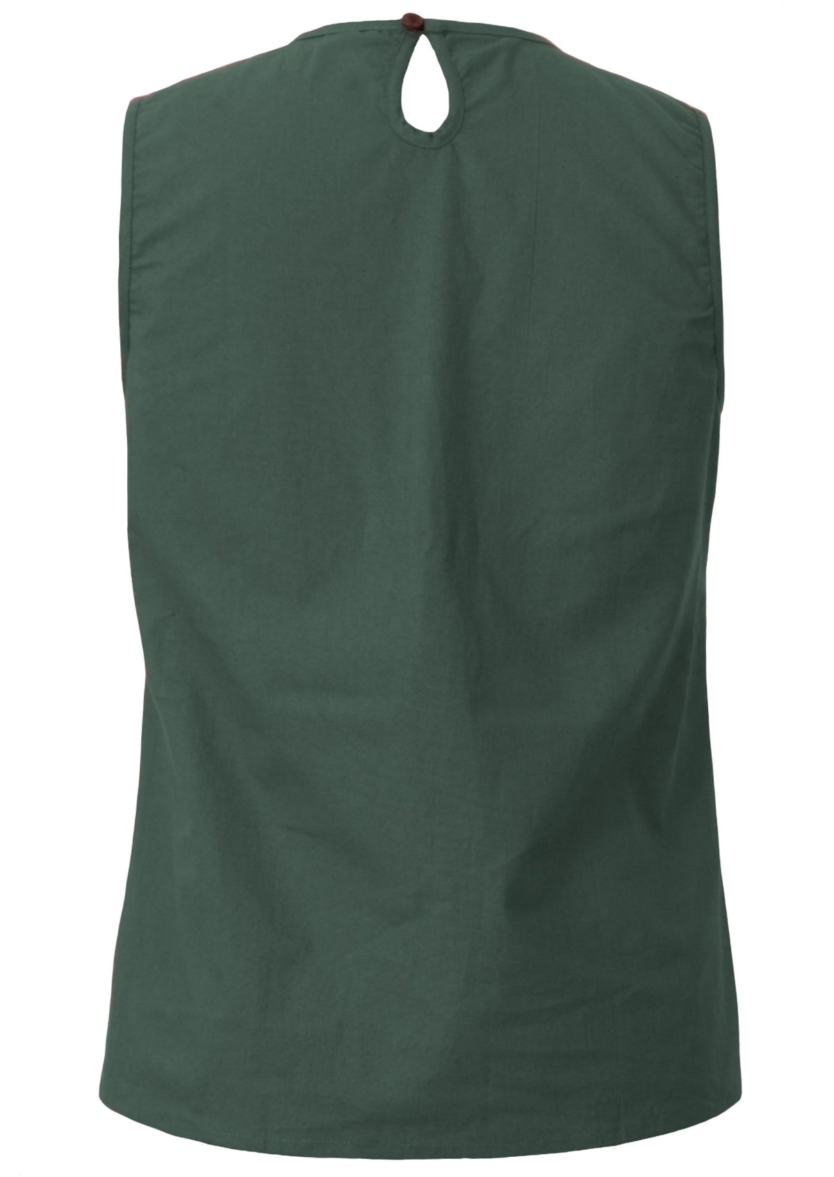 Relaxed fit 100% cotton top in jungle green, without sleeves top with button at nape of the neck