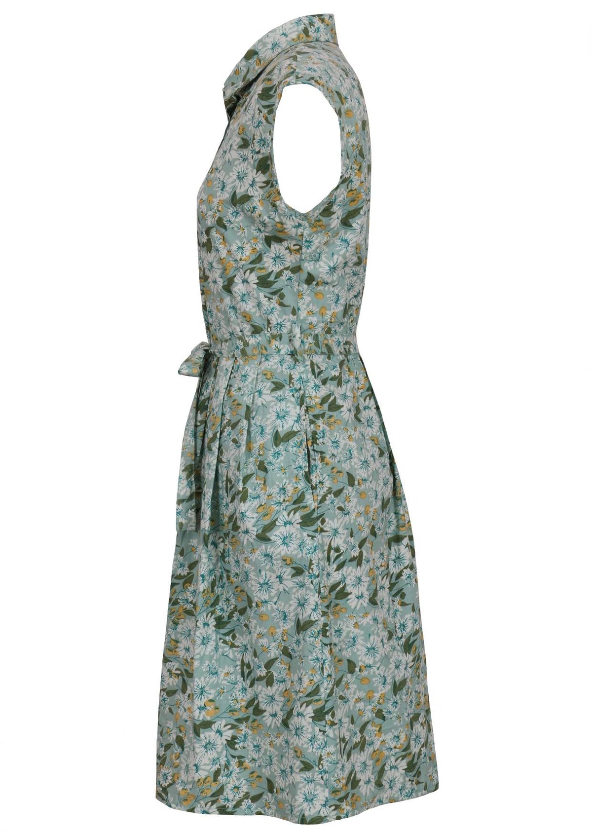Side view cotton Ursula Dress in Daisy print on mannequin