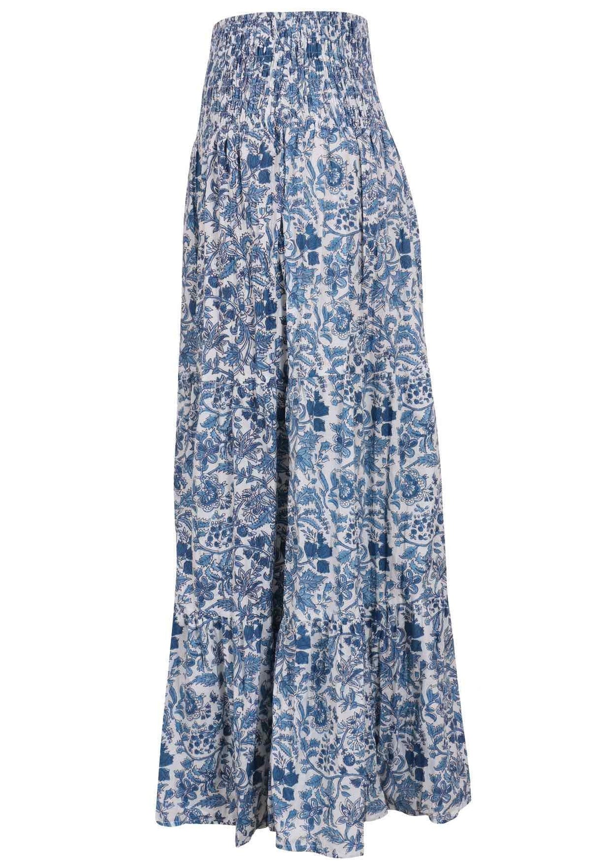 White based blue floral print, 100% cotton skirt.