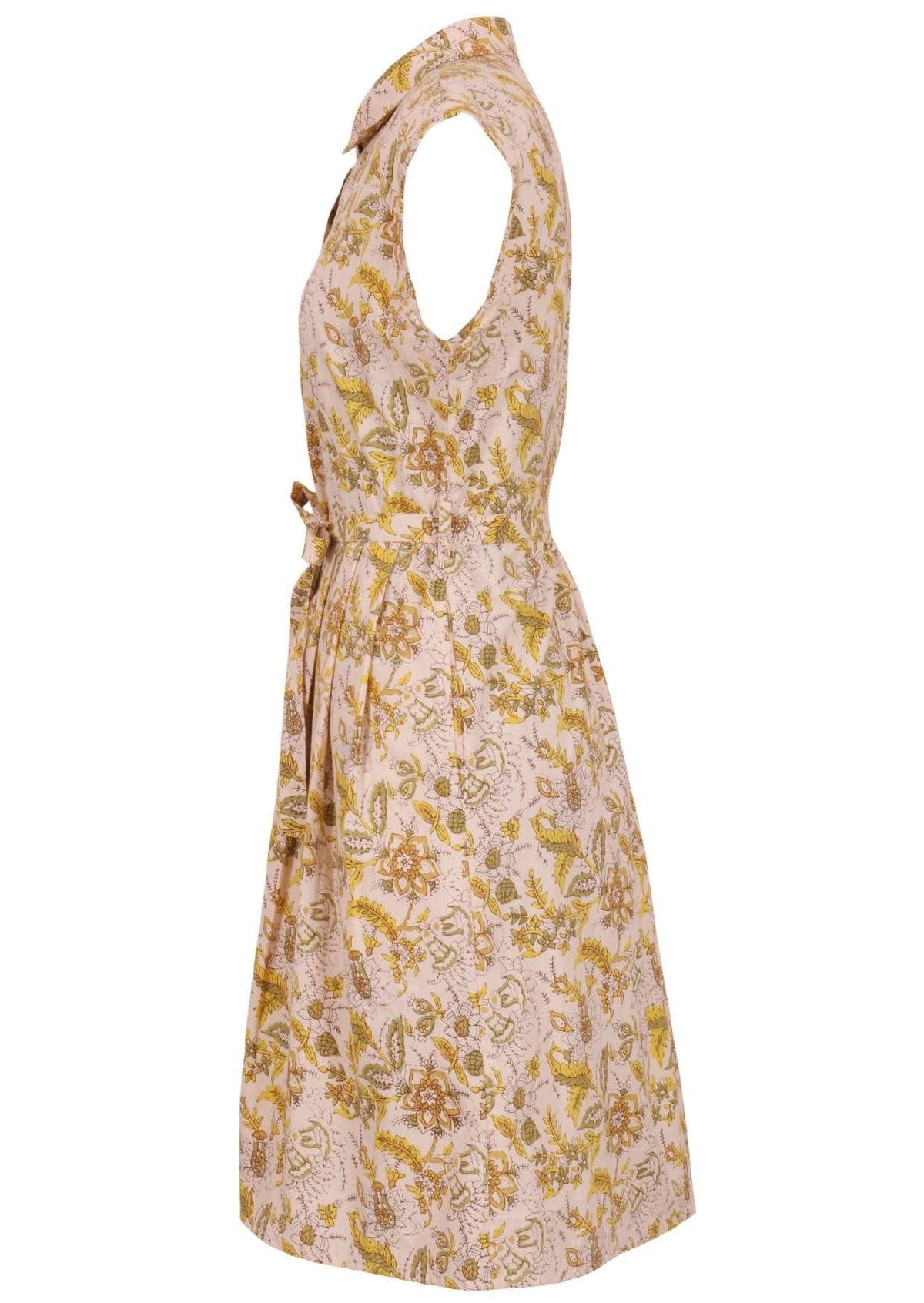 Side view cotton Ursula Dress in Primrose print on mannequin