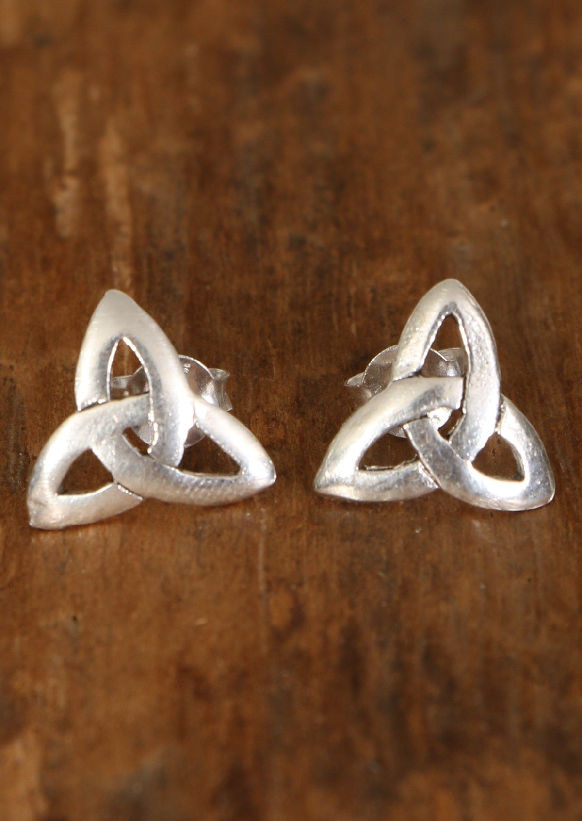 Sterling silver three pointed trinity knot stud earrings