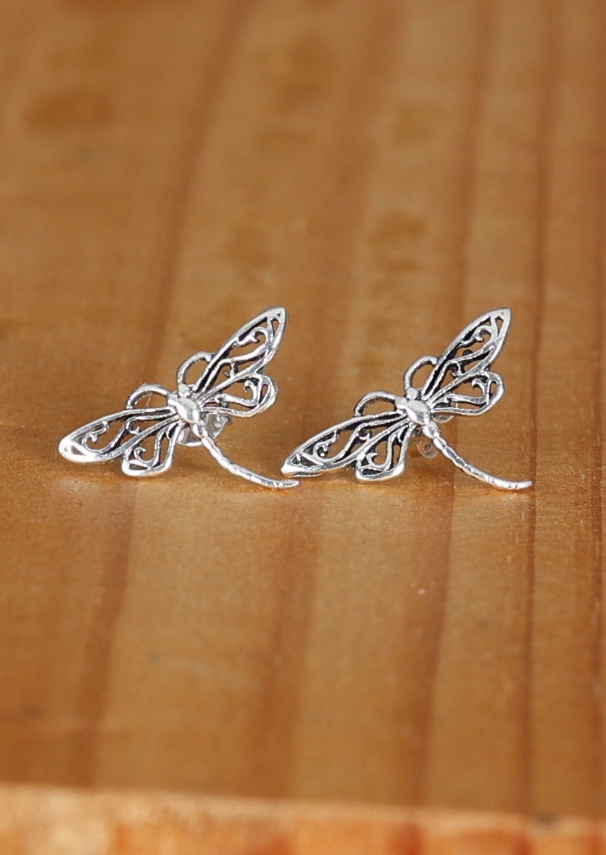 Large sterling silver dragonfly stud earrings