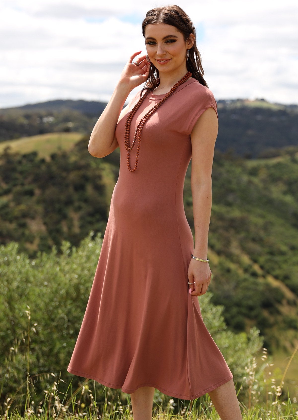 Soft Stretch Rayon A-line skirt Midi Dress