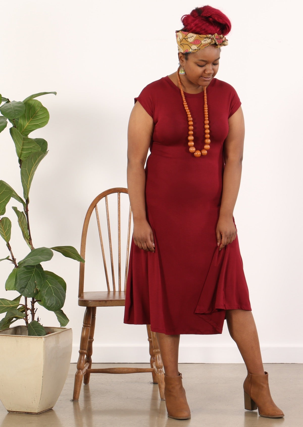 a-line skirt stretch midi dress