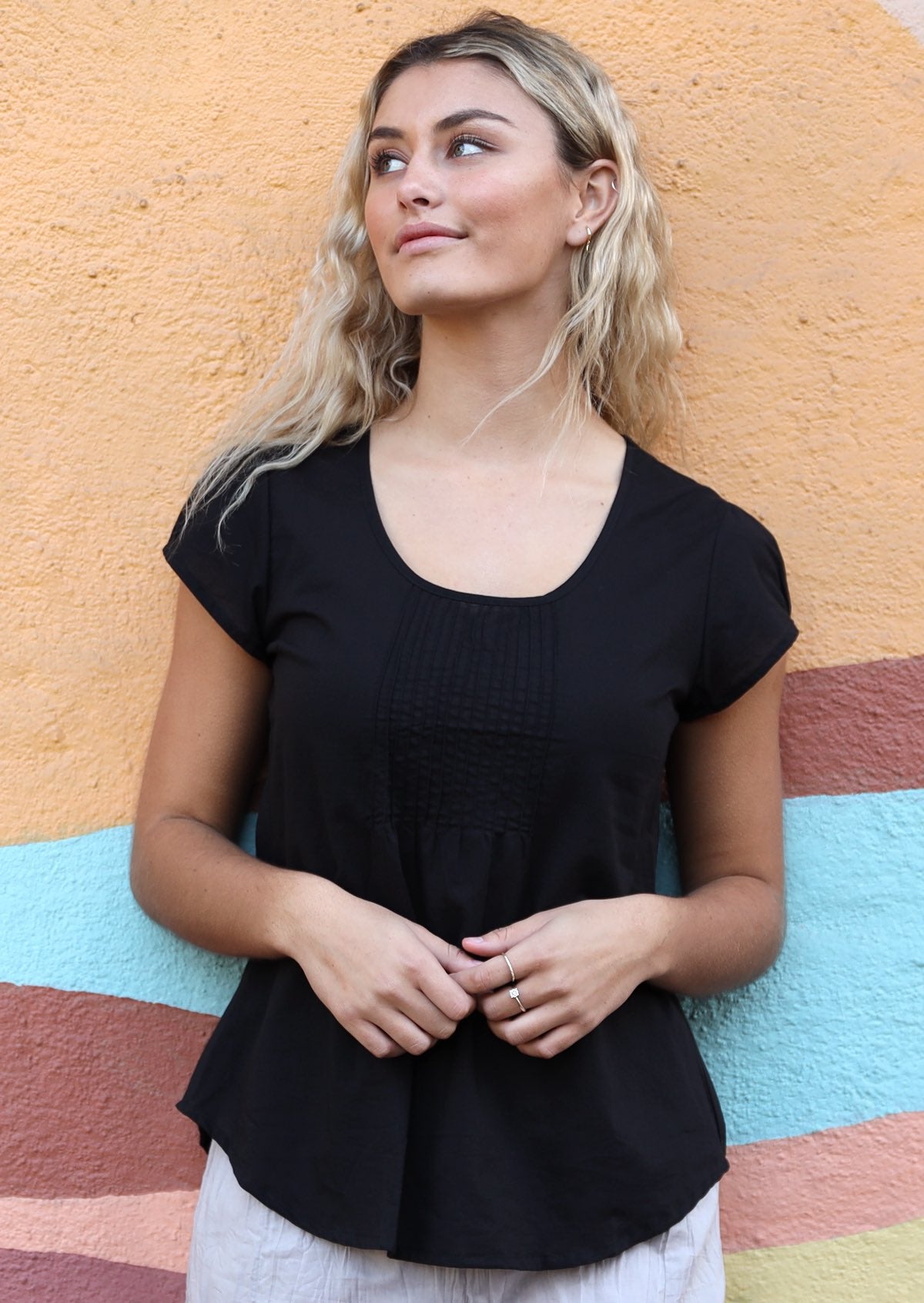 scoop neckline basic black women's top