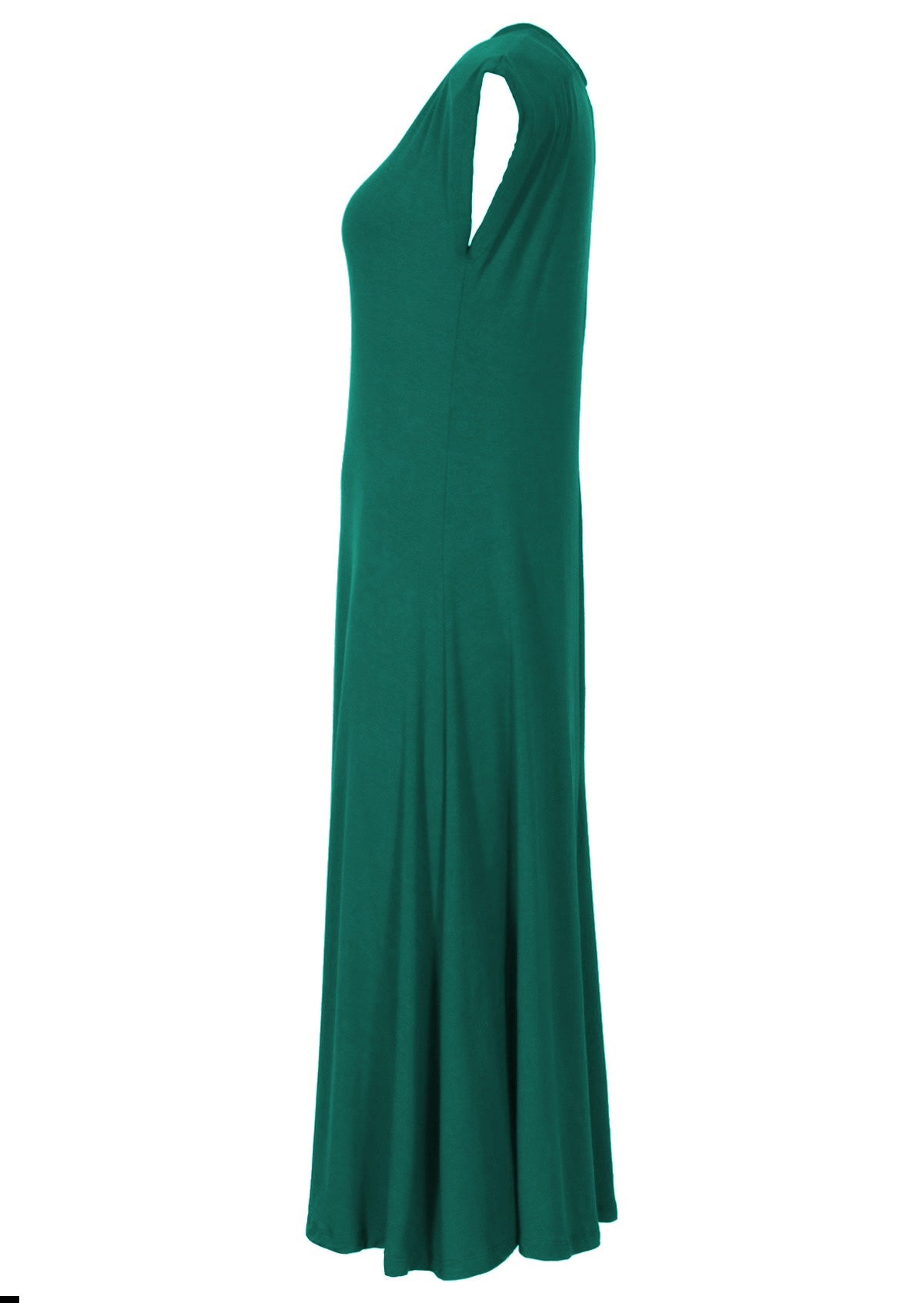 side view short cap sleeve women's basic midi dress