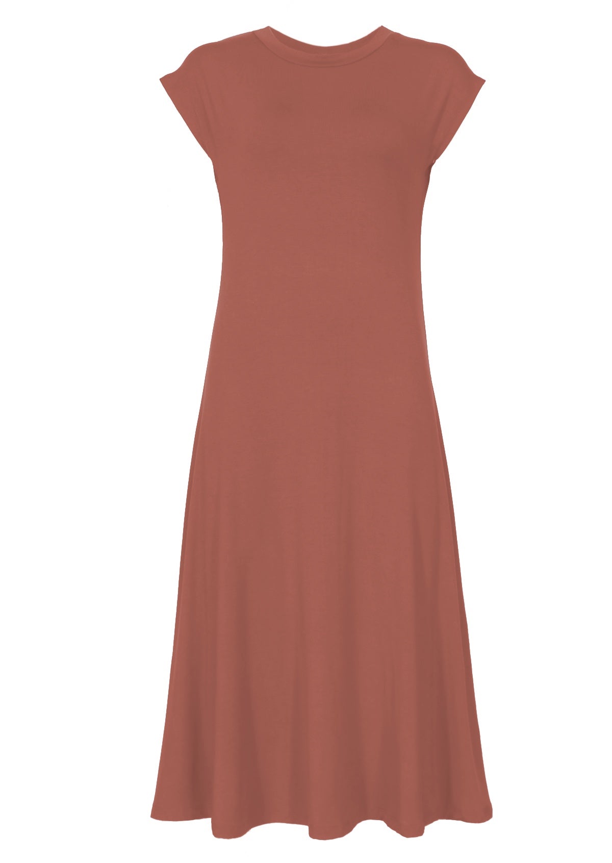 Round Neck Short Sleeve Stretch Midi Dress