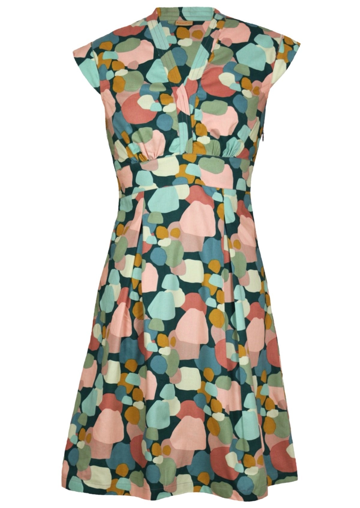 Front View of short sleeve knee length women's cotton dress