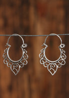 Sterling silver spiral detail hoop earrings with hinged wire clasp