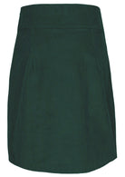Back mannequin photo of green cotton corduroy knee length A-line skirt