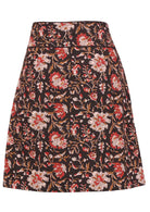 Black based floral print skirt with a wide waistband