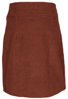 Back mannequin photo of burnt henna cotton corduroy knee length A-line skirt