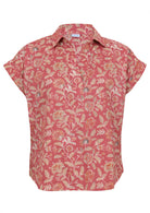 100% cotton floral printed relaxed fit cotton top with collar and short folded cuff sleeves