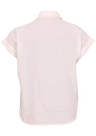 Back image of cotton folded cap sleeve collared top in natural white 