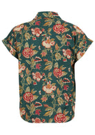 Lightweight 100% cotton top in bottle green with V neckline, collar and short folded sleeves