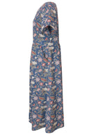 Side view of relaxed fit 100% cotton midlength dress with pockets and short T-shirt sleeves