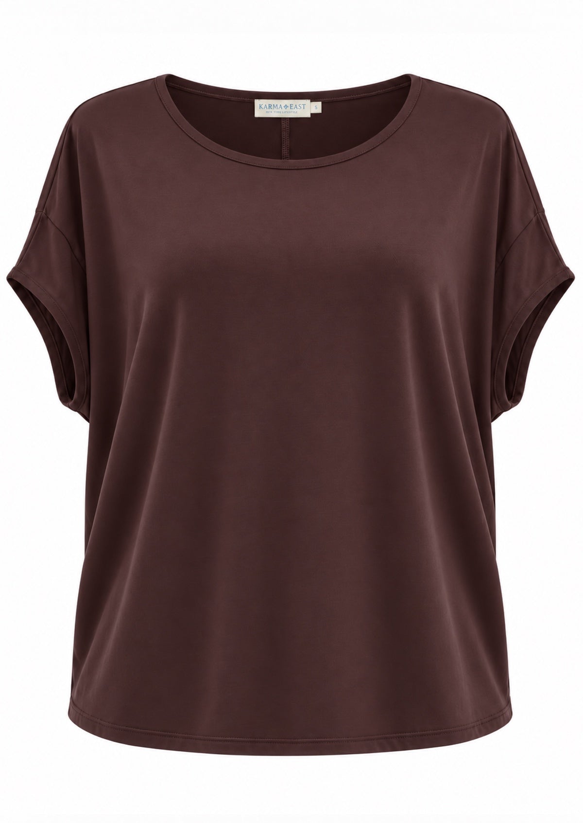 Relaxed fit stretch rayon batwing t-shirt dark brown