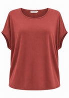 Relaxed fit stretch rayon batwing t-shirt in terracotta