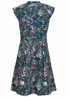 100% cotton retro style knee length dress with box pleats, cap sleeves and V neckline.