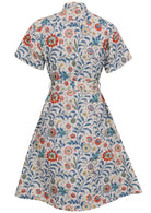Button through cotton shirt dress with short sleeves, pockets and structured collar