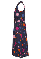 Side image of midi length cotton dress with pockets and collar 