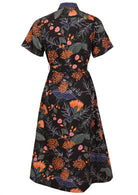 Button through cotton shirt dress with short sleeves, pockets and structured collar