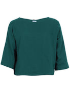 Double cotton top with 3/4 sleeves and a high round neckline in gorgeous deep teal
