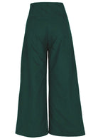 Back view of cotton corduroy wide leg pants with wide waistband