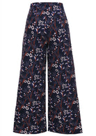 Cotton corduroy high waisted wide leg pants in retro floral print