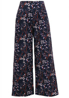 Cotton corduroy wide leg pants in retro floral print, with pockets