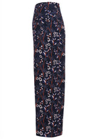Cotton corduroy wide leg pants in retro floral print, with pockets and side zip