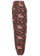 Black based traditional Indian floral print cotton pants with pockets.