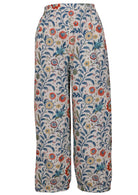 100% cotton boho style wide leg pants with high elasticated waist and pleated ankles ghost mannequin image