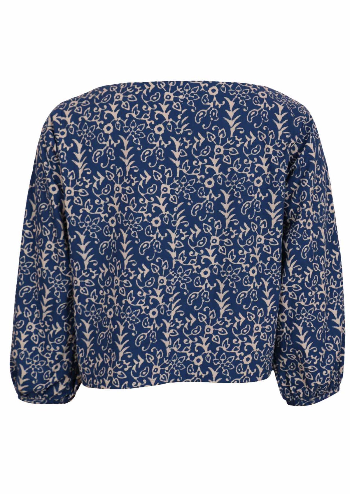 Bishop sleeve top with boat neckline mannequin back view