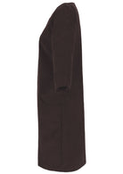 Side view chocolate brown cotton cord women's 3/4 sleeve dress