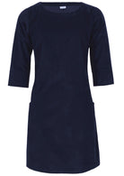 Navy blue cotton corduroy dress with three-quarter sleeves and pockets