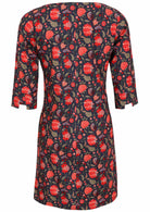 100% cotton dress with 3/4 sleeves and high round neckline back view