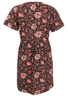 Black based traditional Indian floral print cotton short sleeve dress.