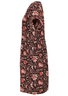 Black based traditional Indian floral print cotton dress with pockets.