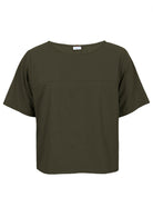 100% cotton olive green shade top with round neckline
