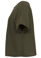 100% cotton olive green shade short sleeve top with round neckline 