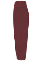 Side view of 100% cotton wide leg cotton corduroy pant in Cabernet with side zip.