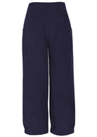 Front view of 100% cotton wide leg cotton corduroy pant in Maritime Blue with pockets.
