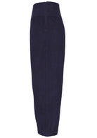 Side view of 100% cotton wide leg cotton corduroy pant in Maritime Blue with side zip.
