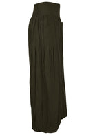 side view 100% cotton harem pants in Olive green shade