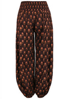 Stylish cotton harem pants with wide elasticised waist at the back.